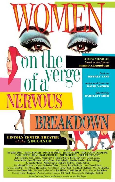 Broadway Musicals Posters, Justin Guarini, Women On The Verge, Attack Movie, Broadway Posters, Majestic Theatre, Patti Lupone, Stage Door, Nervous Breakdown