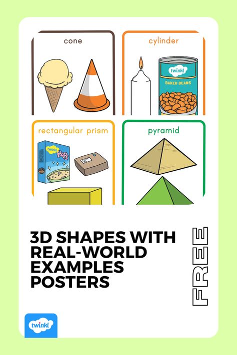 FREE 3D Shapes With Real-World Examples Posters Rectangular Prism, 3d Shapes, Unit Plan, Visual Aids, Help Kids, Different Shapes, Kids Learning, How To Plan, Quick Saves