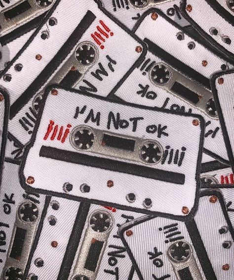 I’m not okay MCR cassette tape patch. My chemical Romance. Mcr Embroidery, Mcr Patch, My Chemical Romance Aesthetic, Usb Packaging, Patch Ideas, Punks Not Dead, Band Patches, Battle Jacket, Not Okay