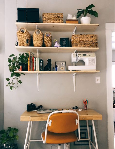 Ikea Desk And Shelves, Chair For Bedroom Desk, Small Desk Inspiration, Over Desk Shelves, Lillasen Desk Hack, Ikea Book Shelf Desk, Ikea Fjallbo Desk, Ivar Ikea Desk Home Office, Ikea Lillasen Desk