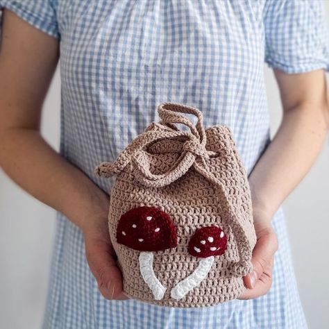 Mushroom Bag Crochet Pattern, Mushroom Bag Crochet, Crochet Mushroom Bag, Mushroom Pouch, Crochet Bag Pattern Tote, Boho Bag Pattern, Mushroom Bag, Cottagecore Bag, Mushroom Crochet