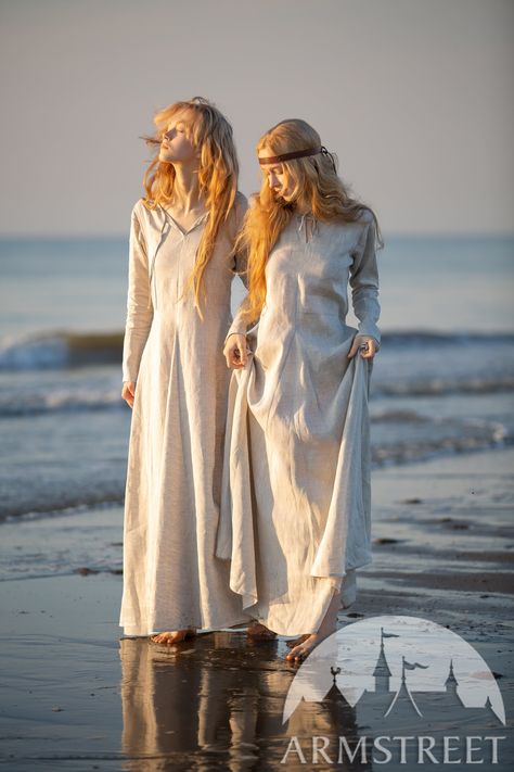 Ancient Tunic, Linen Chemise, Viking Tunic, Leather Bracers, Viking Dress, Wet Sand, Viking Costume, Viking Clothing, Pale Lilac