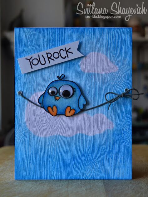 Clean and Simple card, pixar birds cartoon inspired. Googly eyes. Bird stamp: Paper Smooches. #cleanandsimple #card #papersmooches Cartoon Cards Handmade, Cartoon Greeting Cards, Cards With Googly Eyes, Googly Eye Cards, Crafts With Googly Eyes, Googly Eyes Crafts, Googly Eye Crafts, Cartoon Cards, Birds Cartoon