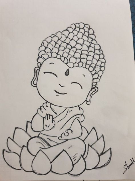 Budha Cute Drawing, Budha Easy Drawing, Bhudha Image Art Drawing, Wall Painting Of Buddha, Sketch Of Buddha, Random Cute Drawings Sketches, Buddha Embroidery Design, Cute Buddha Painting, Budha Rangoli Designs