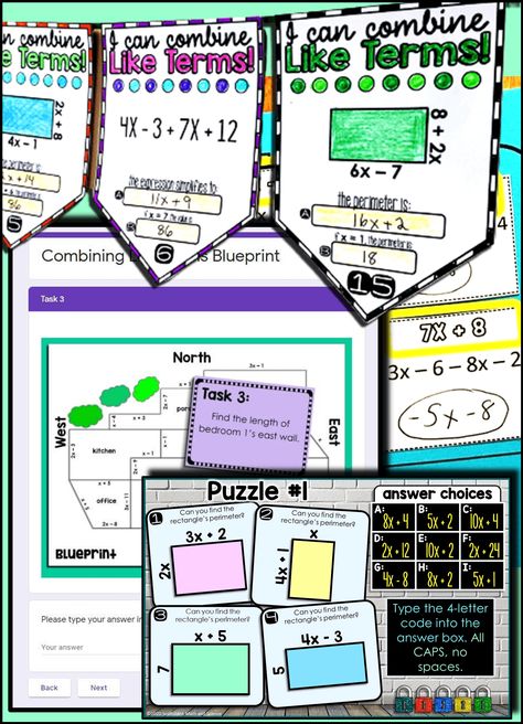 Combining Like Terms Activity, Math Cheat Sheet, Consumer Math, Math Word Walls, Algebra Activities, Differentiation Math, Combining Like Terms, Word Walls, Math Tutorials