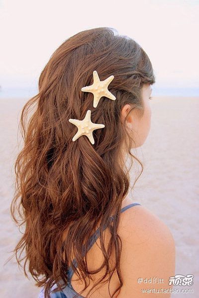 hair style (4), via Flickr. Easy Beach Hairstyles, Starfish Hair Clip, Beige Hair, Mermaid Gifts, Hair Clips Girls, Mermaid Hair, Diy Schmuck, Beach Hair, Hair Barrettes