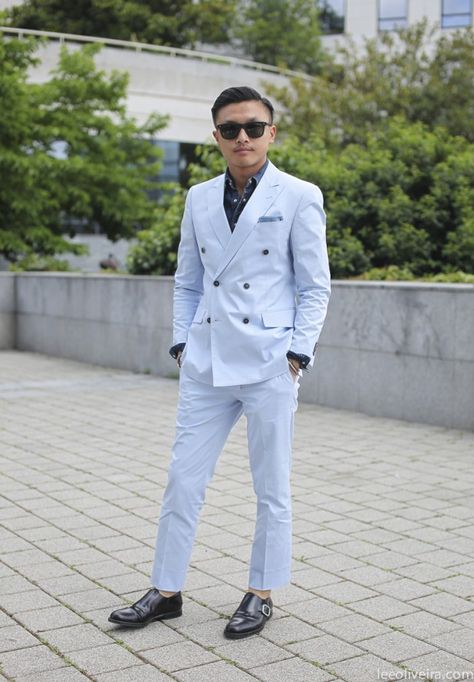 Men's Street Style Blue Double Breasted Suit, Desired Wardrobe, Summer Street Style, Paris Mens Fashion, Modern Groom, Gq Fashion, Gentlemen Wear, Modern Mens Fashion, Mens Clothing Store