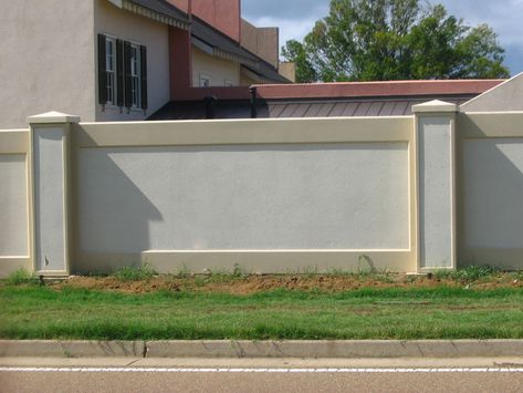 Stucco Fences Image Search Results Cement Block Fence, Concrete Fence Wall, Boundry Wall, Design Fence, Fence Wall Design, Compound Wall Design, Front Wall Design, Boundary Wall, House Fence Design