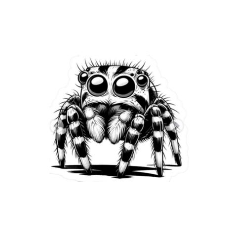 Spooky Spider Tattoo, Evil Duck Drawing, Black Spider Tattoo Design, Scary Bug Drawing, Jumping Spider Illustration, Halloween Spider Tattoo, Jumping Spider Tattoo Design, Cute Jumping Spider Drawing, Catipillar Tattoo Drawing Ideas