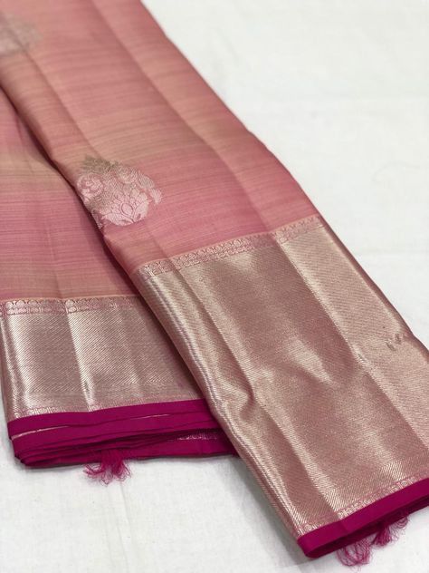 Kanjeevaram Sarees Silk, Peach Colour Pattu Saree, Peach Colour Saree, Peach Colour Silk Saree, Pastel Pink Kanchipuram Saree, Peach Colour Kanchipuram Silk Saree, Pattu Sarees Wedding, Pink Katan Silk Saree With Border, Kanjipuram Saree