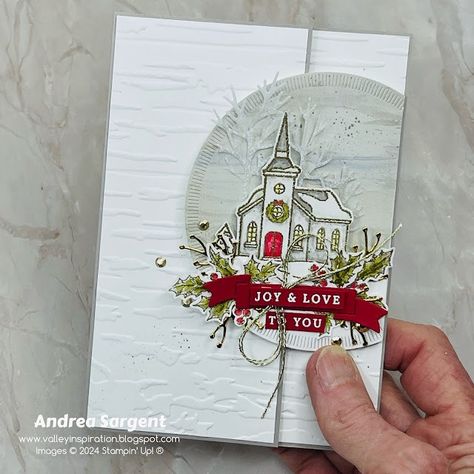 Gray Granite Yuletide Village Christmas card, by Andrea Sargent, Australian Independent Stampin’ Up! Demonstrator, Adelaide southern foothills, South Australia Su Christmas Cards Ideas, Yuletide Village Stampin Up 2024, Stampin Up One Of A Kind Cards, Stampin Up Dry Brushed Metallic Dsp Cards, Stampinup Yuletide Village, Stampin Up Nativity Christmas Cards, 2024 Christmas Card Ideas, Stampin Up Holiday Cards, Stampin Up New Years Card Ideas