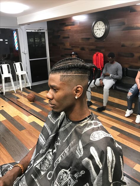 High faded cornrows Hightop Fade Cornrows Men, High Top Cornrows Men, High Top Cornrows, Cornrows Men, High Top Fade, High Fade, Mens Braids, Mens Braids Hairstyles, Braided Bun