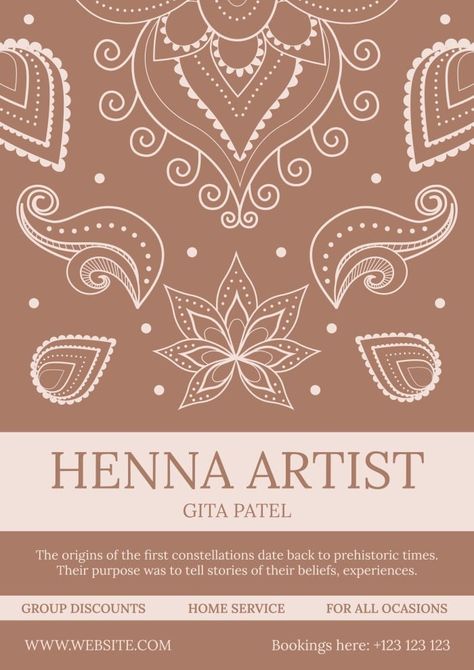 Elegant Henna Style Poster Henna Poster Design, Elegant Henna, Elegant Poster, Henna Style, Brand Kit, Henna Artist, Home Poster, Used Tools, Have You Seen