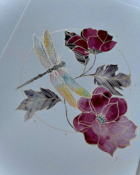 Metallic Flower Painting, Metallic Watercolor Art, Metallic Watercolor Painting Ideas, Metallic Watercolor Painting, Metallic Painting, Beautiful New York, Metallic Watercolor, Gold Art Painting, Draw Painting