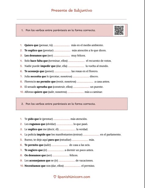 Subjunctive Spanish, Spanish Exercises, Basic Spanish, Basic Spanish Words, Spanish Teaching Resources, Spanish Activities, Spanish Resources, Spanish Words, Spanish Class