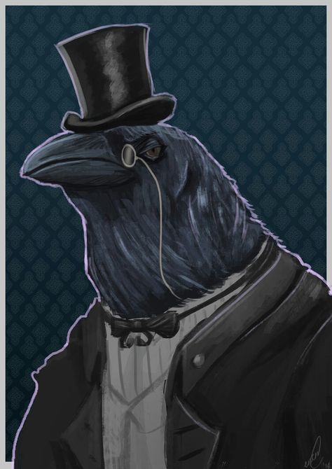 Crow gentleman - suit - art Crow Man Art, Crow Profile Picture, Suit Aesthetic, Rusty Lake, Suit Art, Gentleman Suit, Crow Bird, Crow Art, Jackdaw