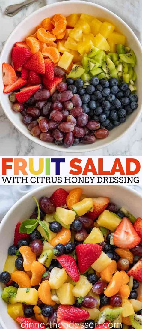 Easy Fruit Salad recipe for a refreshing dish with assorted ripe fruits, fresh berries, and simple dressing made of citrus juice and honey. Easter Salad Recipes, Fruit Salad With Honey, Vegetarian Easter, Salads For Kids, Summer Desserts Easy Healthy, Berry Fruit Salad, Easy Fruit Salad, Easy Fruit Salad Recipes, Healthy Fruit Salad