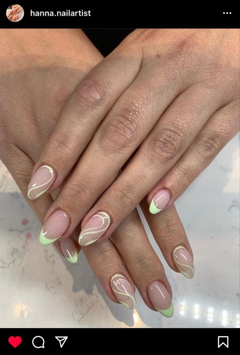 Green, light green, simple nails, nail design, chic Light Green Nails For Prom, Nails For Light Green Dress, Light Green Simple Nails, Simple Formal Nails, Light Green Tips Nails, Light Green And Silver Nails, Light Green And White Nails, Chrome Light Green Nails, Light Pink And Green Nails