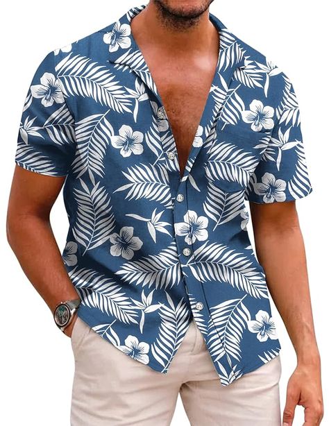 "Upgrade your vacation wardrobe with Coofandy Men's Hawaiian Floral Shirt. Made from breathable cotton linen, this button-down shirt features a vibrant tropical print, perfect for soaking up the sun on holiday or strolling along the beach. Stay cool and stylish in paradise. 🏖️🌺 #MensFashion #TropicalVibes #HolidayEssentials" Beach Shirt Design, Floral Hawaiian Shirt, Mens Shorts Summer, Linen Shirts, Bamboo Fiber, Mens Hawaiian Shirts, Beach Shirts, Printed Sleeves, Outfit Casual