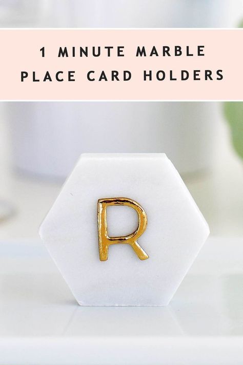 DIY marble place card holders are super fast to make, inexpensive, and perfect for weddings, dinner parties, holidays, bridal showers and more! Add some glam to your holiday table with this super simple project that's fun to make and looks great. Check out the step by step tutorial for these stylish place markers you can make in one minute! #tablescapes #decor #weddings #diy #howto #tutorial #easy Fun Table Settings, Marble Card, Place Markers, Diy Marble, Diy Home Decor Ideas, Cup Of Joe, Cheap Decor, Holiday Table, Place Card