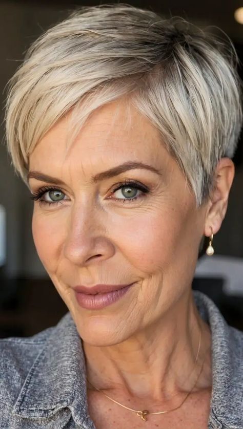 Top 23 Pixie Haircuts for Older Women - Embrace Elegance in 2024! - divagaze.com Very Short Hairstyle Women, Haircut Pixie, Short Haircuts For Older Women, Chic Short Haircuts, Haircuts For Older Women, Messy Haircut, Silver Blonde Hair, Messy Pixie, Low Maintenance Haircut