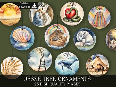 Jesse tree ornaments printable | printable Jesse tree activity idea | eatercolour bible, catholic advent activities, homeschool advent study by FaithAndFunPrints on Etsy Catholic Advent Activities, Advent Study, Catholic Advent, Bible Catholic, Tree Activity, Jesse Tree Ornaments, Daniel And The Lions, Jesse Tree, Jonah And The Whale