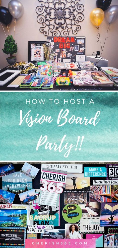 How to Host A Vision Board Party! Vision boards are so much fun and really can help shape your life and help you meet your goals and dreams. That's why I decided to ring in my 30th birthday by hosting a vision board party! It was such a blast! Find out my tips and tricks to hosting the best vision board party ever! #howtohost #howtomake #visionboardpartyideas #visionboardsetup #goalsetting Vision Board Party Themes, Vision Board Diy, My 30th Birthday, Board Party, Hosting Occasions, Vision Board Party, Goal Getter, Goals And Dreams, Making A Vision Board