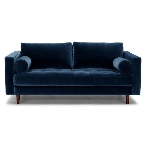 Sven Walnut & Cascadia Blue Velvet 2.5 Seater Sofa | Article Modern Living Room Seating, Blue Velvet Loveseat, Article Sofa, Sven Sofa, Blue Velvet Couch, Velvet Tufted Sofa, Modern Sofa Couch, Blue Velvet Sofa, Loveseat Living Room