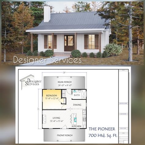 Pioneer Plan 700 Square Feet | Etsy Design Casa Piccola, Pioneer House, Granny Pods, House Plans For Sale, Small Cottage House Plans, Backyard Cottage, Small Cottage Homes, A Small House, Small House Floor Plans