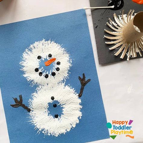 Snowman Christmas Crafts, Snowman Craft For Preschool, Toddler Snowman Craft, Winter Themed Art For Toddlers, Snowman Art For Kids, Snowman Craft Preschool, Snowman Crafts For Toddlers, Snow Man Making For Kids, Snowman Toilet Paper Roll