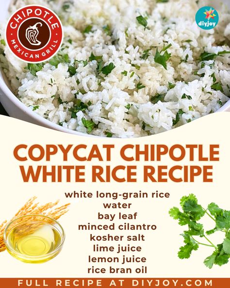 This copycat chipotle white rice is packed with citrusy, bright, and delicious flavors. It's perfect for burrito bowls and Mexican dishes. Chipotle White Rice Recipe, Chipotle White Rice, White Rice Recipe, Cornbread Muffins Recipe, Bacon Chili, Copycat Chipotle, White Rice Recipes, Chili And Cornbread, Slushie Recipe