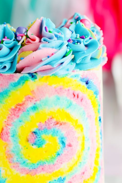 Tie Dye Cake Frosting, Tie Dye Frosting, Frosting For Cake, Tye Dye Cake, Easy Tie Dye, Tie Dye Cake, Tie Dye Cupcakes, Tie Dye Birthday Party, American Buttercream