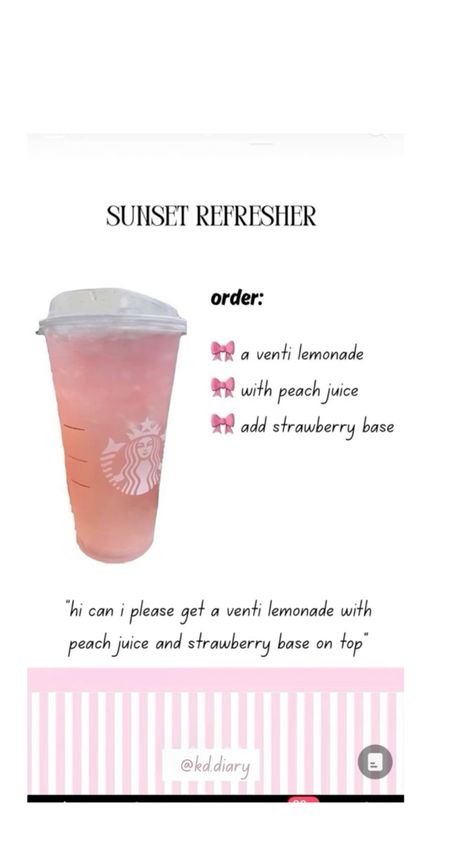 Cool Starbucks Orders, Cherry Starbucks Drinks, Sunset Drink Starbucks, Cold Starbucks Drinks, Sunset Drink, Starbucks Orders, Peach Drinks, How To Order Starbucks, Starbucks Lovers