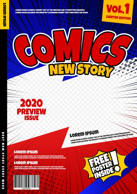 Comic book page template . magazine cove... | Premium Vector #Freepik #vector #vintage Design Magazine Cover, Blank Book Cover, Comic Book Background, Magazine Cover Layout, Comic Book Page, Magazine Cover Page, Magazine Cover Template, Interactive Art Installation, Comic Book Template