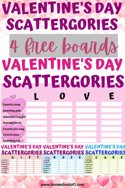 Valentines Scattergories Free Printable, Valentines Games, Valentines School, Game Start, Free Valentine, Pink Valentines, Favorite Candy, Relief Society, Creative Teaching