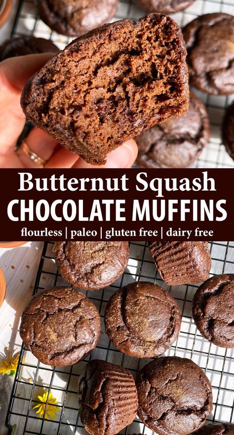 Squash Chocolate Muffins, Butternut Squash Protein Muffins, Chocolate Butternut Squash Muffins, Dairy Free Squash Recipes, Butternut Squash Recipes Whole30, Green Butternut Squash Recipes, Butternut Squash Snacks, Spaghetti Squash Muffins, Gluten Free Squash Muffins