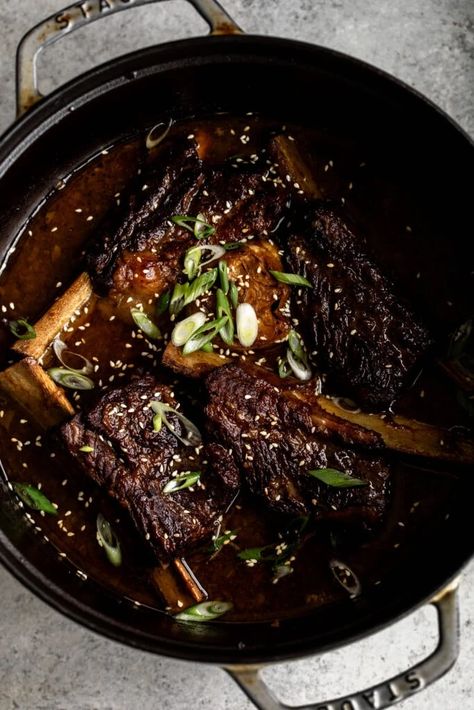 Asian Braised Short Ribs, Beef Short Ribs Asian, Asian Short Ribs, Lamb Steak, Dishes To Cook, Braised Short Ribs Recipe, Beef Ribs Recipe, Ginger Miso, Short Ribs Recipe