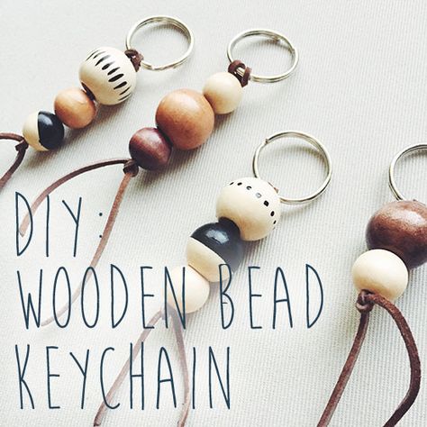 These beaded keychains are so simple but I am loving the end result! If you opt to go with colorful or decorative beads, you can whip sev... Wooden Bead Keychain, Wood Bead Keychain, Wood Beads Diy, Bead Keychain, Wooden Bead Garland, Decorative Beads, Creation Deco, Cadeau Diy, I Am Loving