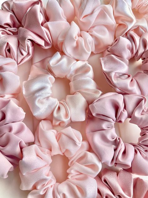 Easter Minimalist, Bridesmaid Scrunchie, Bachelorette Party Hair, Bridesmaid Satin, Bridal Party Hair, Blush Bridesmaids, Bridal Party Favors, Satin Scrunchies, Party Hair