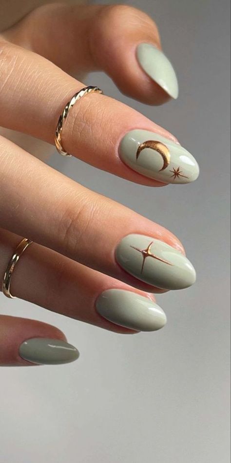 Crescent Moon On Nails, Summer Witchy Nails, Nails Moon Design, Nails With Moon Design, Moon Stars Nails, Sun Moon Nails, Dune Nails, Crescent Moon Nails, Sun And Moon Nail Art