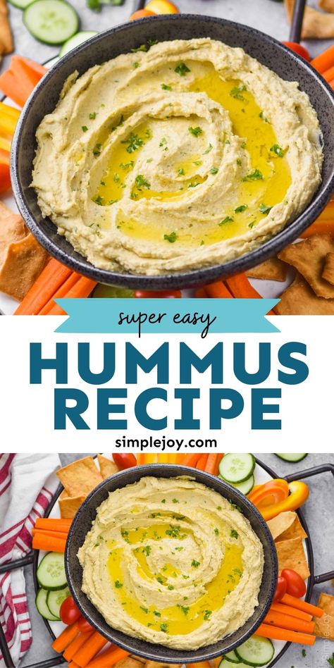 This simple and easy homemade hummus recipe is a classic. It is quick to make and makes for the perfect light snack. Humas Recipe Easy, Home Made Hummus Recipes, Humas Recipe, Garlic Hummus Recipe Homemade, Homeade Hummus, Homemade Hummus Recipe Without Tahini, Recipe Diary, Easy Homemade Hummus, Garlic Hummus Recipe