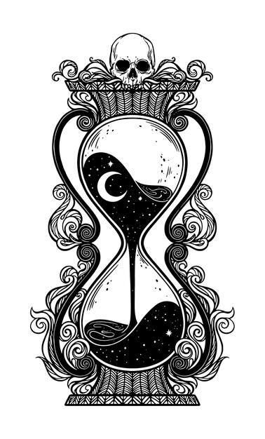 Hourglass Illustration Art, Time In A Bottle Tattoo, Hourglass Drawings, Art Sketches Tattoo Design, Skull Illustration Design, Hourglass Illustration, Hourglass Art, Hourglass Tattoos, Hourglass Drawing