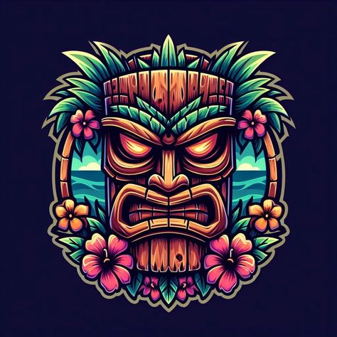 I will make modern tropical tiki, tiki bar, skull, bar, mask mascot logo Tiki Illustration, Tiki Maske, Clay Dishes, Tiki Head, Pirate Tattoo, Foam Art, Tiki Bar Decor, Tiki Tiki, Tiki Mask