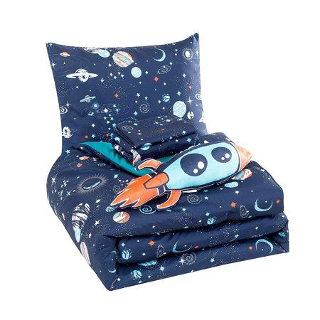 Snuggle up Kids! So cozy and soft, WPMs supremely soft comforters are perfect to decorate kids bed room. Add fun and playful touch to kids bed with our designer bedding for kids: Choose from comforter sets, sheet sets and matching curtain sets. Size: Twin.  Color: Blue. Boys Space Room, Outer Space Room, Outer Space Bedroom, Planets Design, Full Size Bed Sets, Galaxy Room, Full Size Comforter Sets, Twin Size Comforter, Full Size Comforter