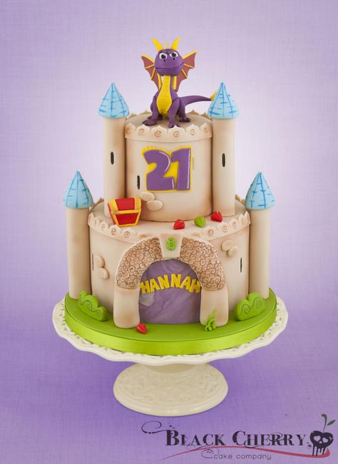 Spyro the Dragon Cake Black Cherry Cake, Dragon Cakes, Dragon Cake, Fantasy Cake, Castle Cake, Spyro The Dragon, Cherry Cake, Novelty Cakes, Special Cake