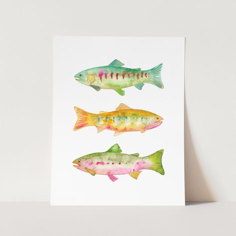 I love bringing the incandescent beauty of fish to my watercolor, each painting a reflection of vibrant colors found in nature, infused with a touch of magic from my own imagination.I think these are perfect for fathers who love fishing, bringing a sense of tranquility and serenity to their office space or den. In children's bedrooms, they could ignite the imagination and inspire dreams of underwater adventures. I hope you enjoy!This is an archival fine art print of my original watercolor painti Quilt Watercolor Painting, Watercolor Fish Tutorial, Easy Water Coloring Art, Fish Watercolor Painting Easy, Coastal Watercolor Paintings, Watercolor Fish Simple, Watercolor Paintings Easy For Beginners, Watercolor Paintings Fish, Easy Fish Painting