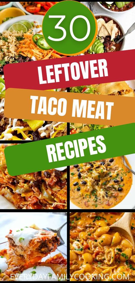 Delicious and easy leftover taco meat recipes to make with extra ground beef or ground turkey seasoned with taco seasonings. I hate getting tossing leftovers in the trash, so finding new and unique ideas on what to do with leftover taco meat and results have been amazing! See all the amazing meal ideas on the blog. Keto Recipes With Taco Meat, What To Do With Leftover Chicken Taco Meat, Dinner Recipes With Taco Meat, What To Do With Leftover Taco Meat Ground Beef, Dinners With Taco Meat, Taco Meat Uses, How To Use Leftover Taco Meat, What Can I Make With Taco Meat, Recipes For Taco Meat