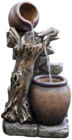 Tree Stump Water Feature, Landscaping Water Feature, Kolam Koi, Diy Water Feature, Taman Air, Diy Water Fountain, Garden Pond Design, Garden Water Fountains, Diy Garden Fountains