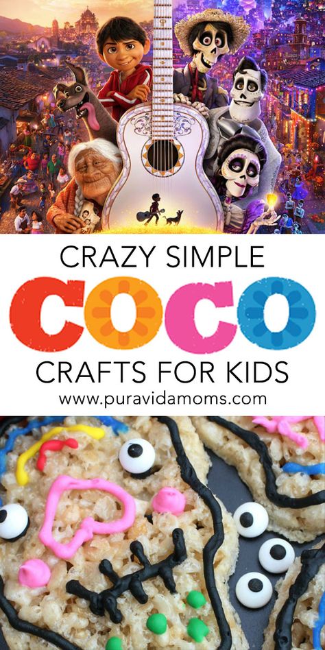 A huge list of simple and fun Coco-inspired crafts and recipes for Dia de los Muertos. Dia De Los Muertos Activity For School, Dia De Los Muertos Kids Craft Ideas, Dia De Los Muertos Art Projects For Kids, Dia De Los Muertos Activities For Kids, Day Of The Dead Crafts For Kids, Dia De Los Muertos Crafts For Kids, Coco Crafts, Dia De Los Muertos Crafts Ideas, Fun Kid Activities