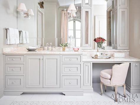 Vanity With Makeup Area, Pretty Vanity, Remodel Closet, French Vanity, Vanity Seat, Decor Market, Bad Inspiration, Master Bath Remodel, Vanity Chair